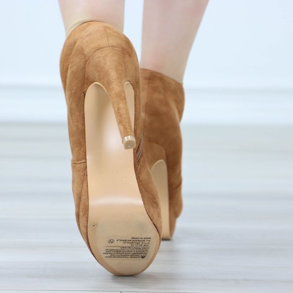 Tan High Heel Ankle Boots Platform Stilettos Faux Suede - Picture 13 of 13